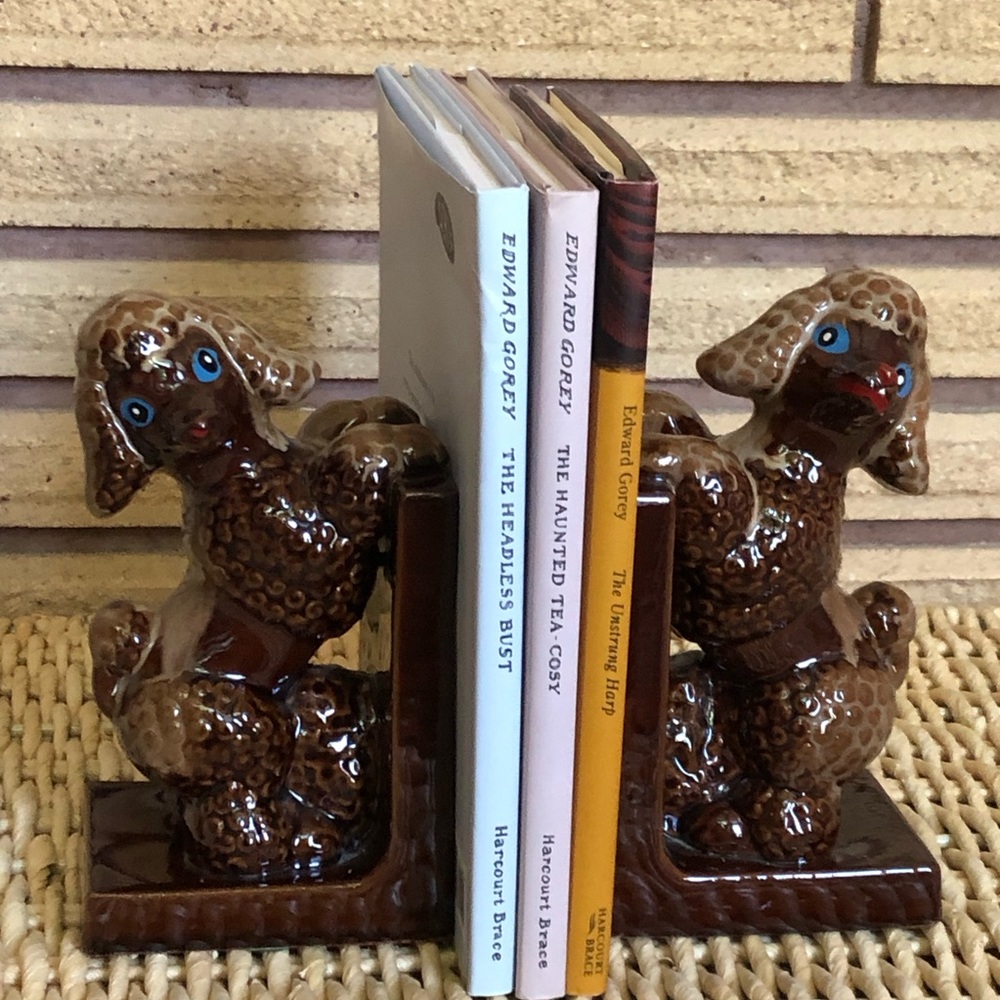 50's Brown Poodle Ceramic Bookends - 50's Japan - Dog Book Ends - Collectibles